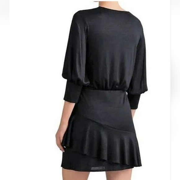 Bailey 44 Carolina Blouson Mini Dress Black Medium V-neck Pull-on Ruffle - Picture 3 of 7